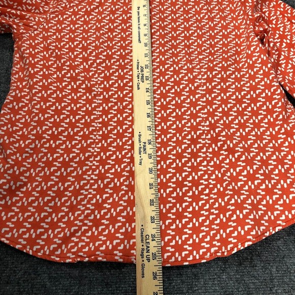 COMO Button Up Women's Size XL Orange White Roll Tab Sleeves V-Neck Collared - Picture 9 of 10
